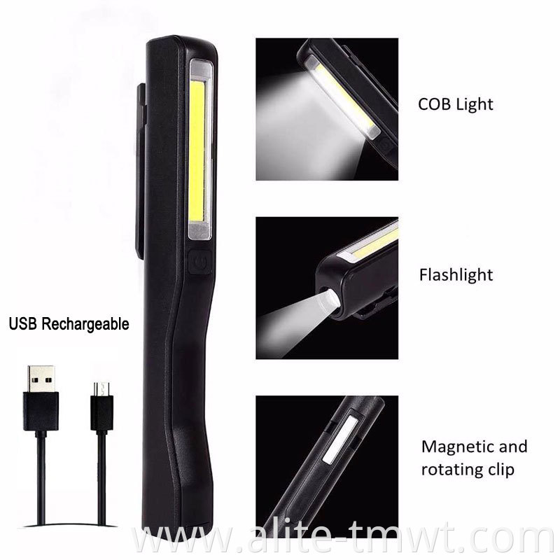 Multi-function Plastic 3W COB USB Rechargeable Pen Torch Light With Magnetic Base